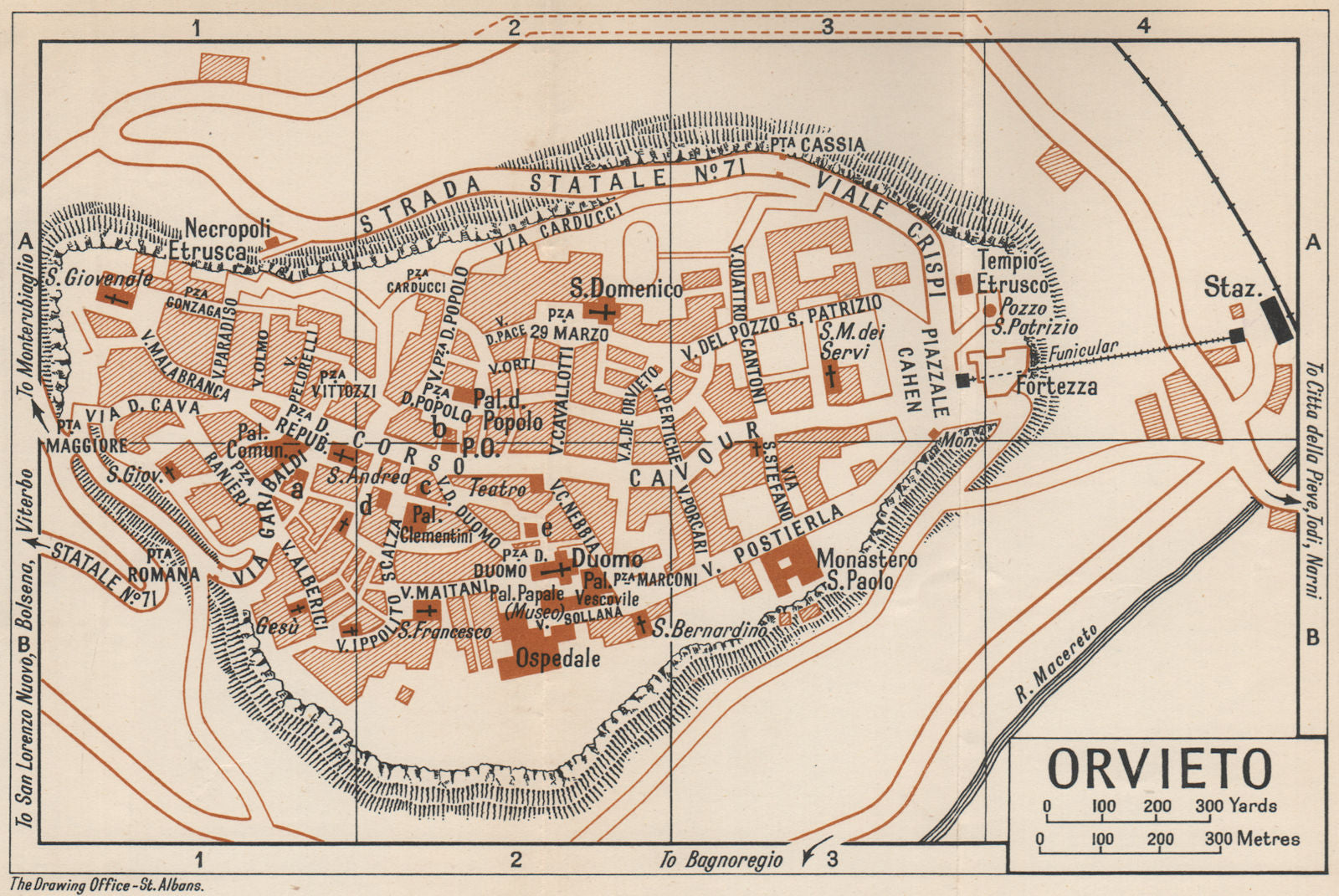 ORVIETO. Vintage town city map plan. Pianta mappa città. Italy 1956 old